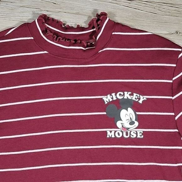 Mickey Mouse Striped Mock Turtle Neck Sz L - Picture 2 of 9